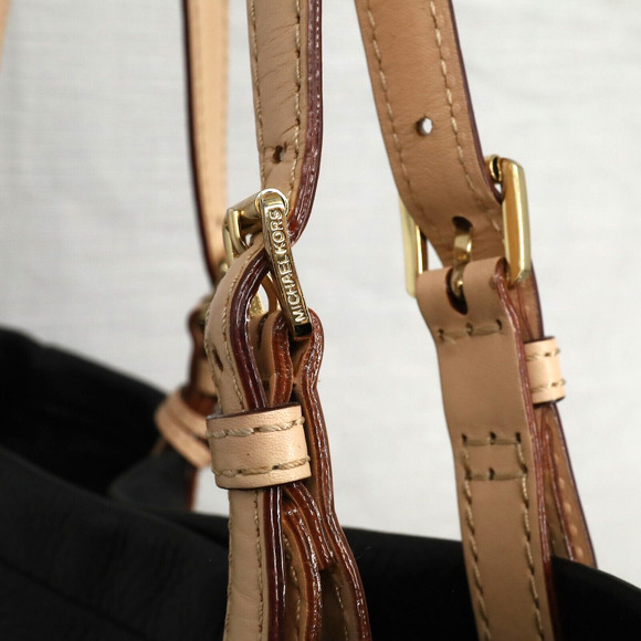 Michael Kors Bag Womens Black Pebbled Leather Tote Handbag Charm Double Handle - Picture 6 of 14